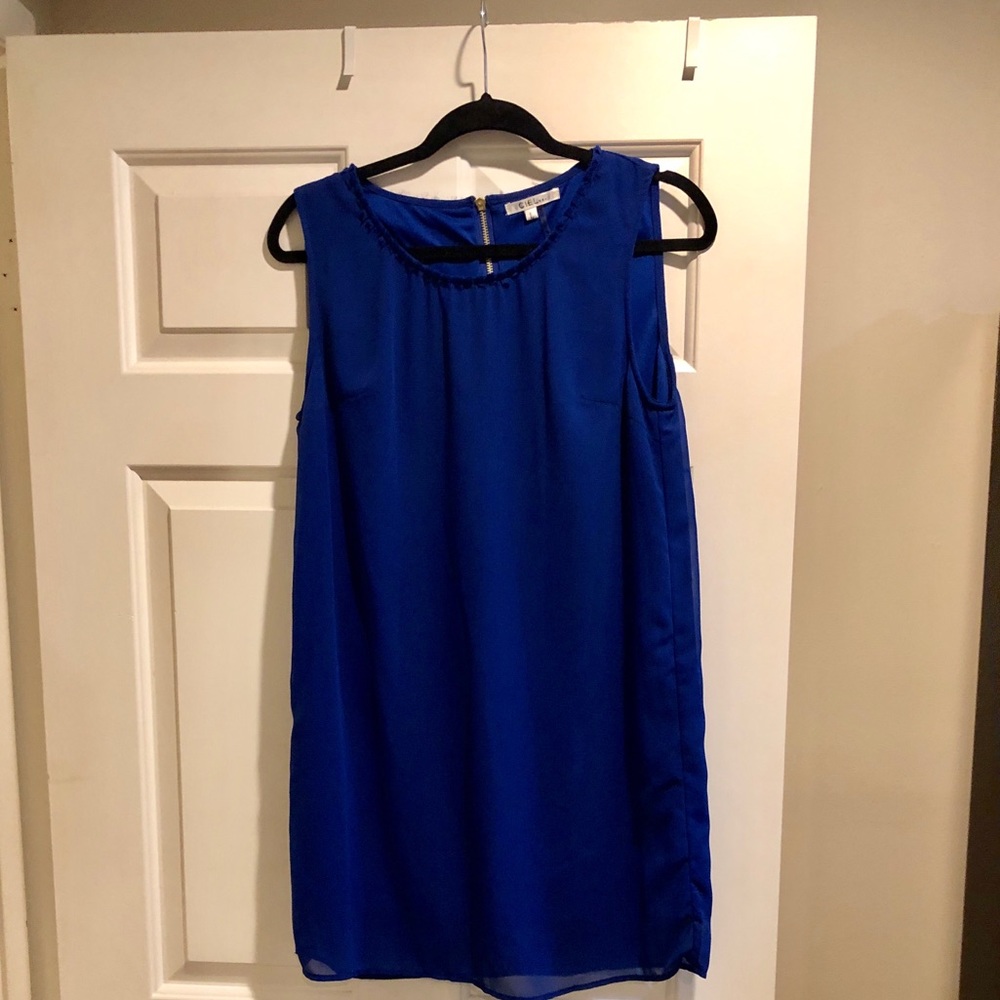 Blue Shift Dress with Collar Detail